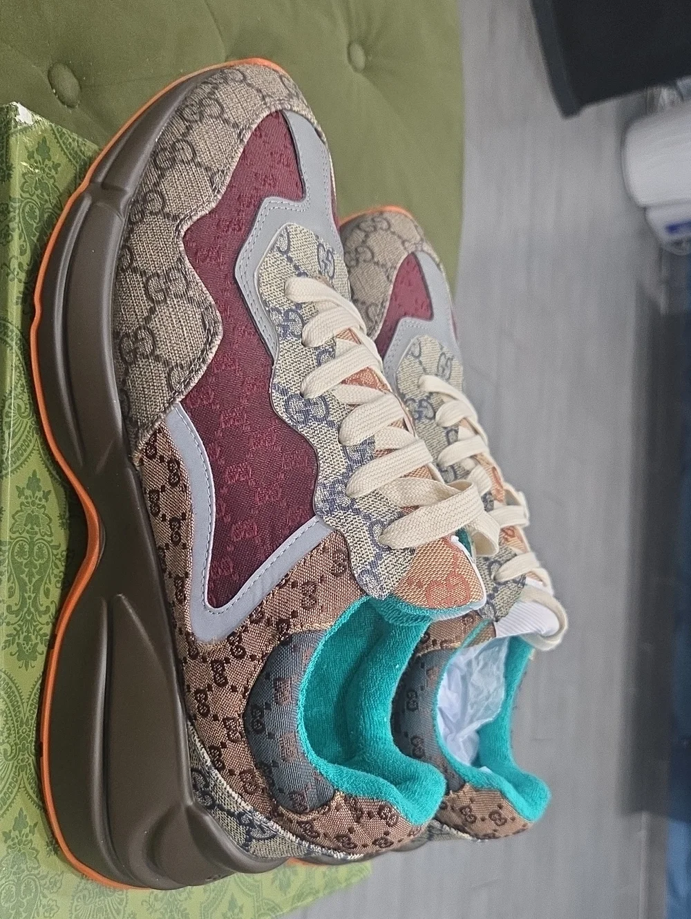Gucci Multicolor GG Canvas & Suede Men's Sneaker - Burgundy/Beige/Teal/Orange